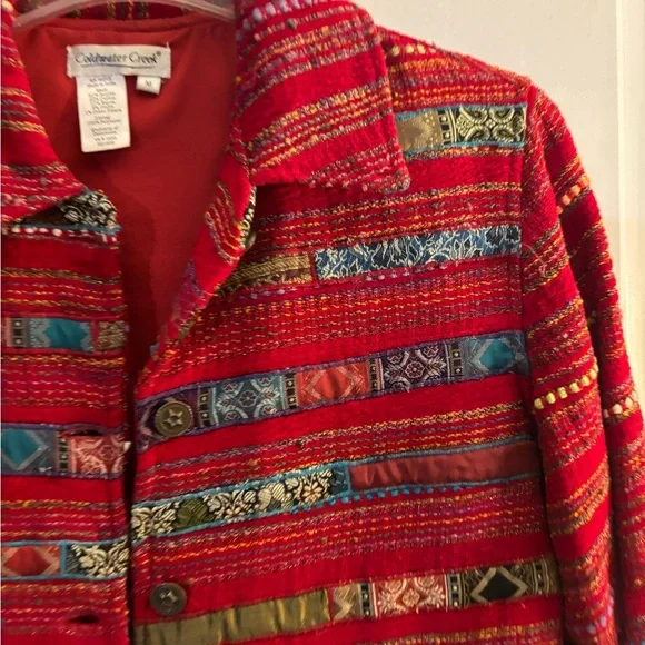 Cold water Creek Women's Red Tapestry Patterned Jacket sz M - Picture 6 of 6